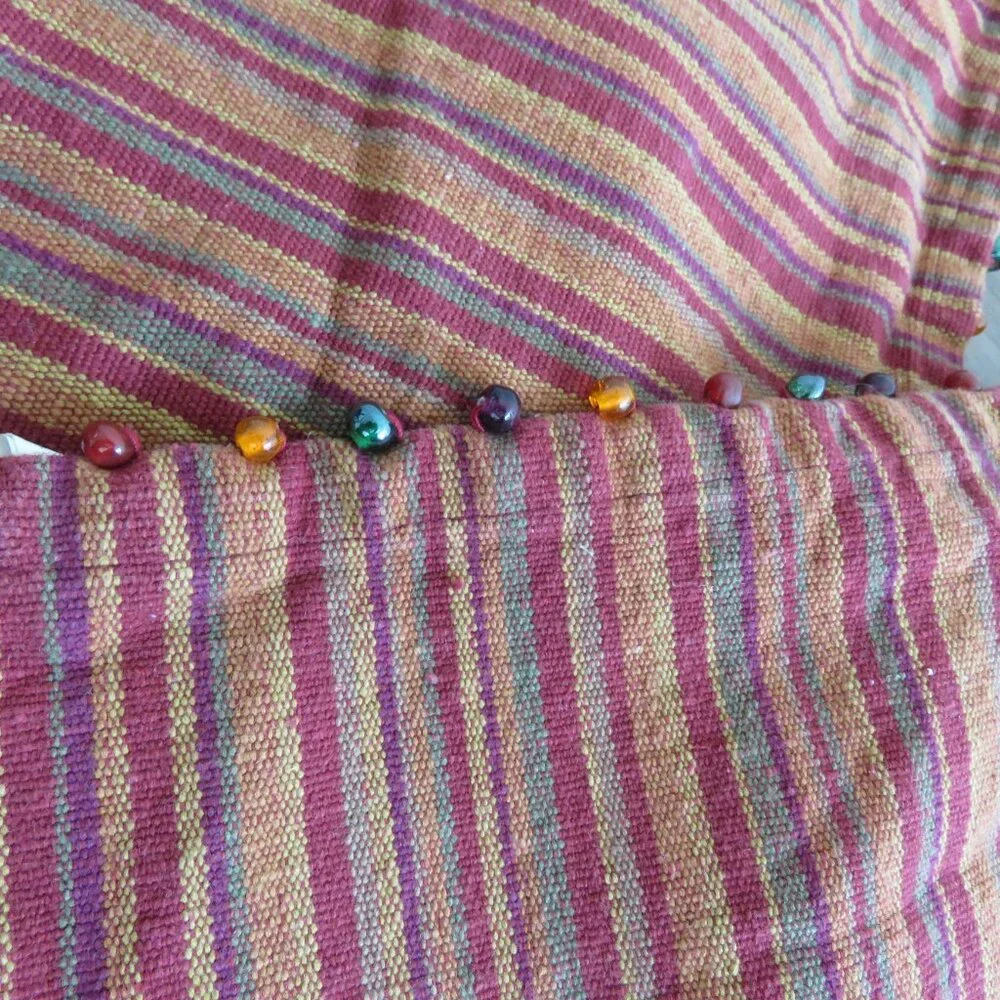 VINTAGE PIER 1 IMPORTS Cotton Woven Multicolor Stripe Beaded Placemats Boho X6